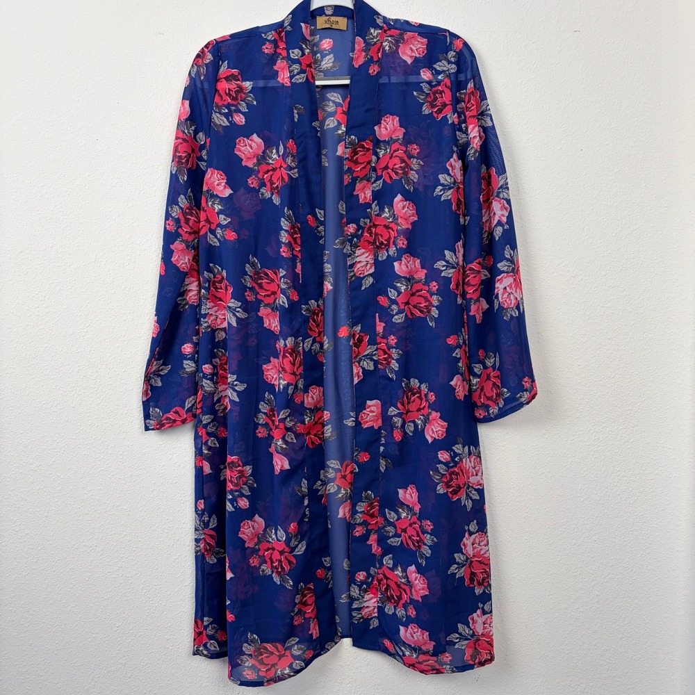 Jorja (Free‎ People) Floral Kimono Duster S Blue Red
